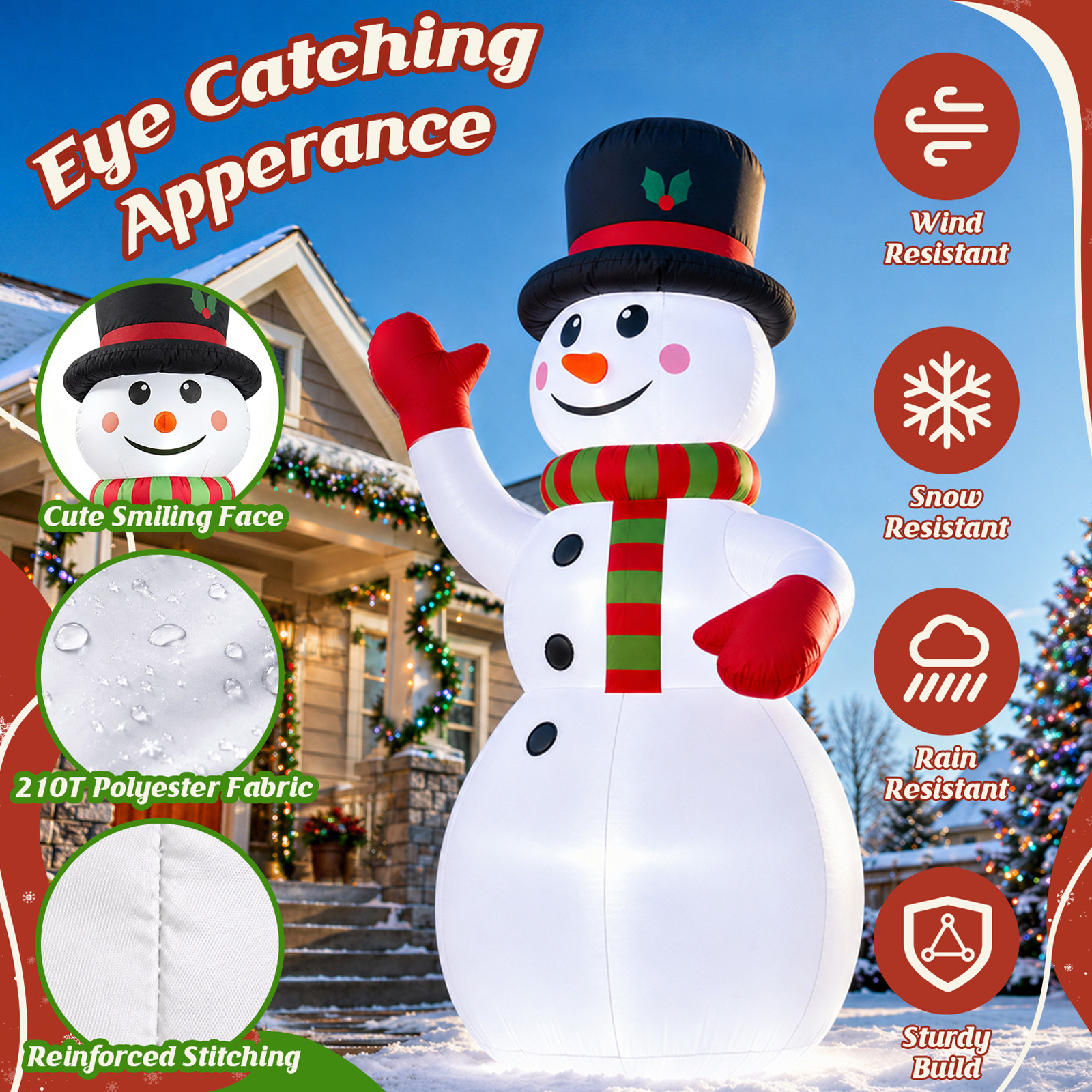 8ft Snowman Christmas Inflatables, Blow up with LED Lights Built-in for Holiday/Party/Yard/Garden Decoration details