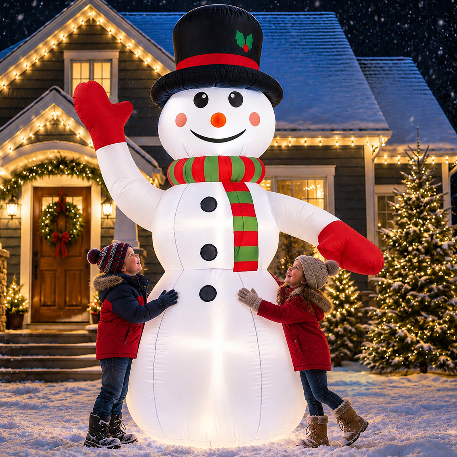 8ft Snowman Christmas Inflatables, Blow up with LED Lights Built-in for Holiday/Party/Yard/Garden Decoration details