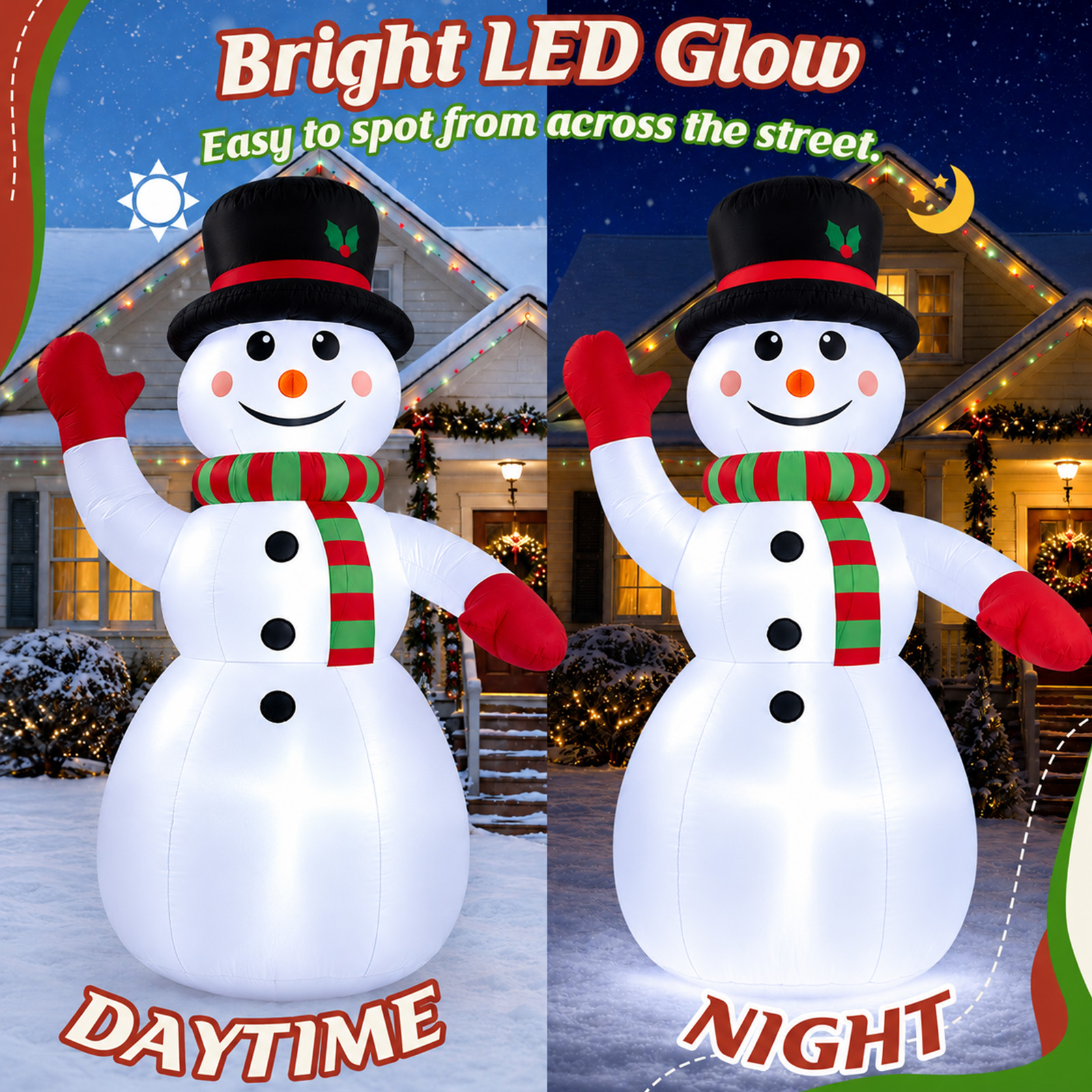 8ft Snowman Christmas Inflatables, Blow up with LED Lights Built-in for Holiday/Party/Yard/Garden Decoration details