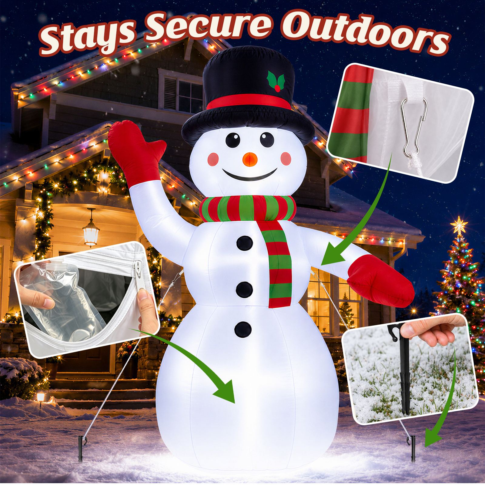 8ft Snowman Christmas Inflatables, Blow up with LED Lights Built-in for Holiday/Party/Yard/Garden Decoration details