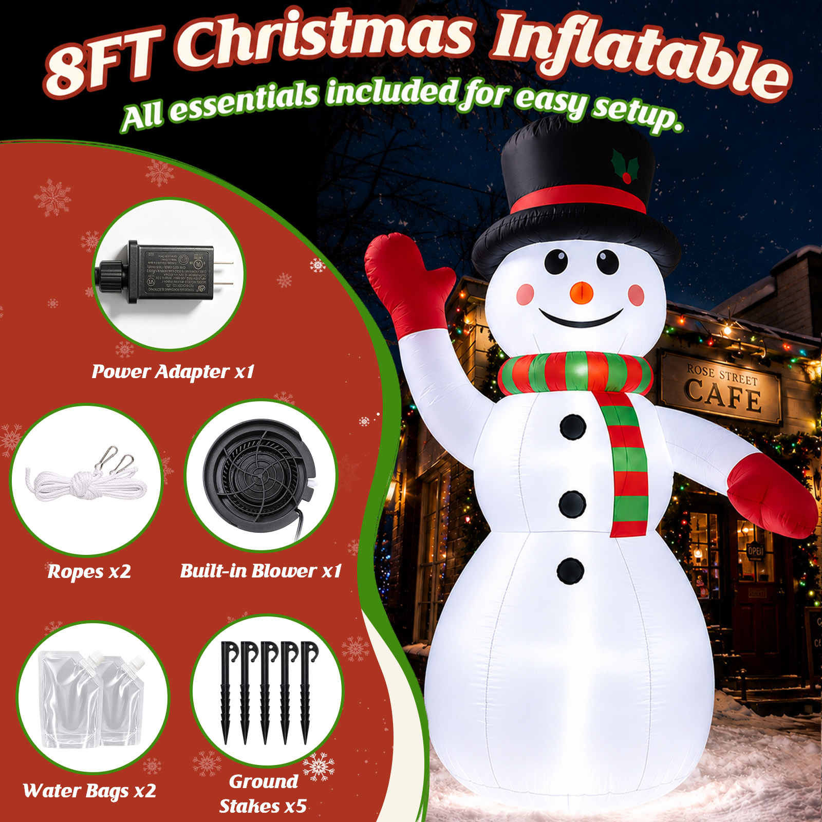 8ft Snowman Christmas Inflatables, Blow up with LED Lights Built-in for Holiday/Party/Yard/Garden Decoration details