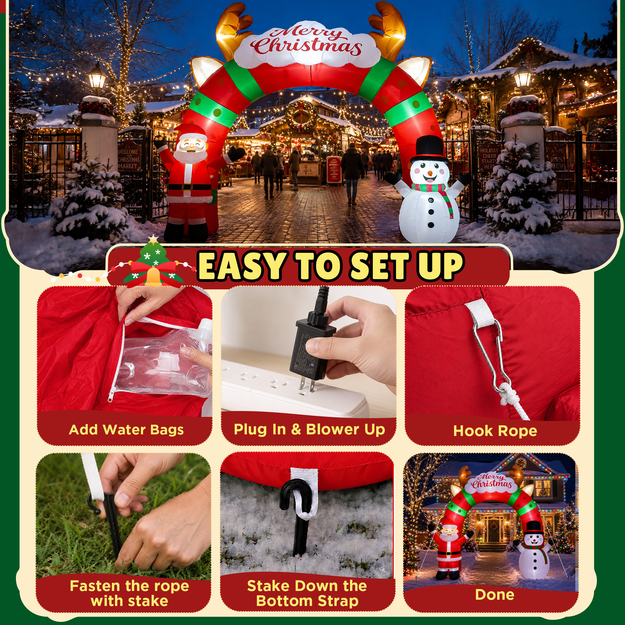 12 FT Long Christmas Inflatable Archway with Santa, Snowman and LED Lights for Outdoor Christmas Yard Decoration details