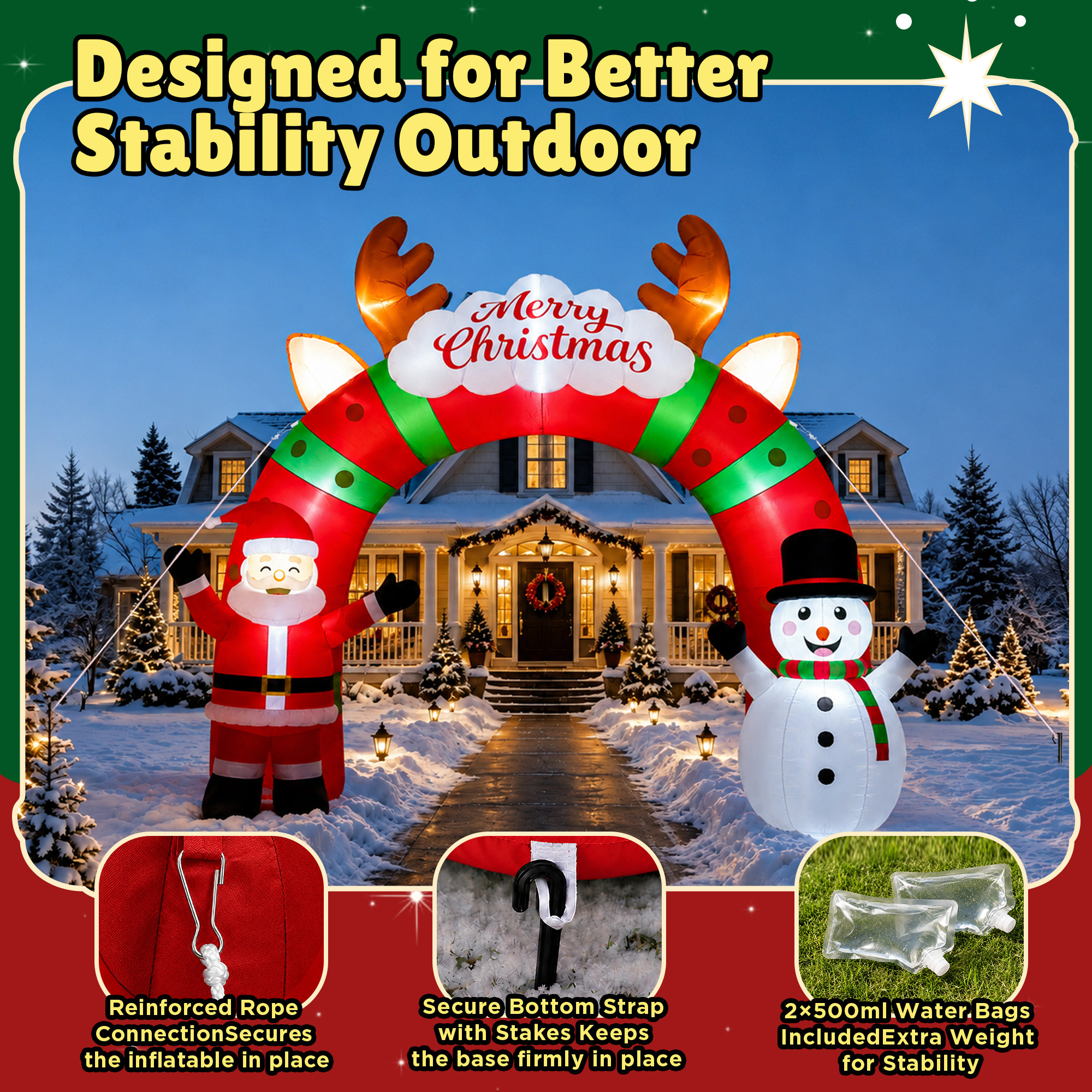 12 FT Long Christmas Inflatable Archway with Santa, Snowman and LED Lights for Outdoor Christmas Yard Decoration details