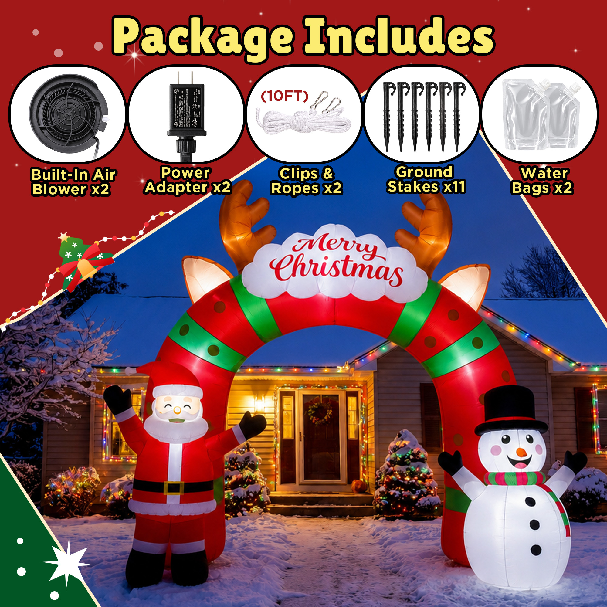 12 FT Long Christmas Inflatable Archway with Santa, Snowman and LED Lights for Outdoor Christmas Yard Decoration details