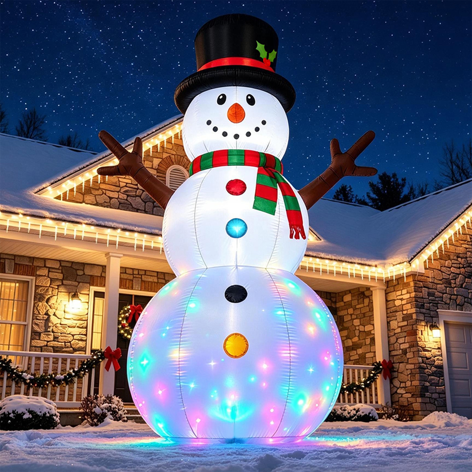 8FT Christmas Inflatable Snowman, Built-in light up for Indoor Outdoor Decoration Xmas Party Decor