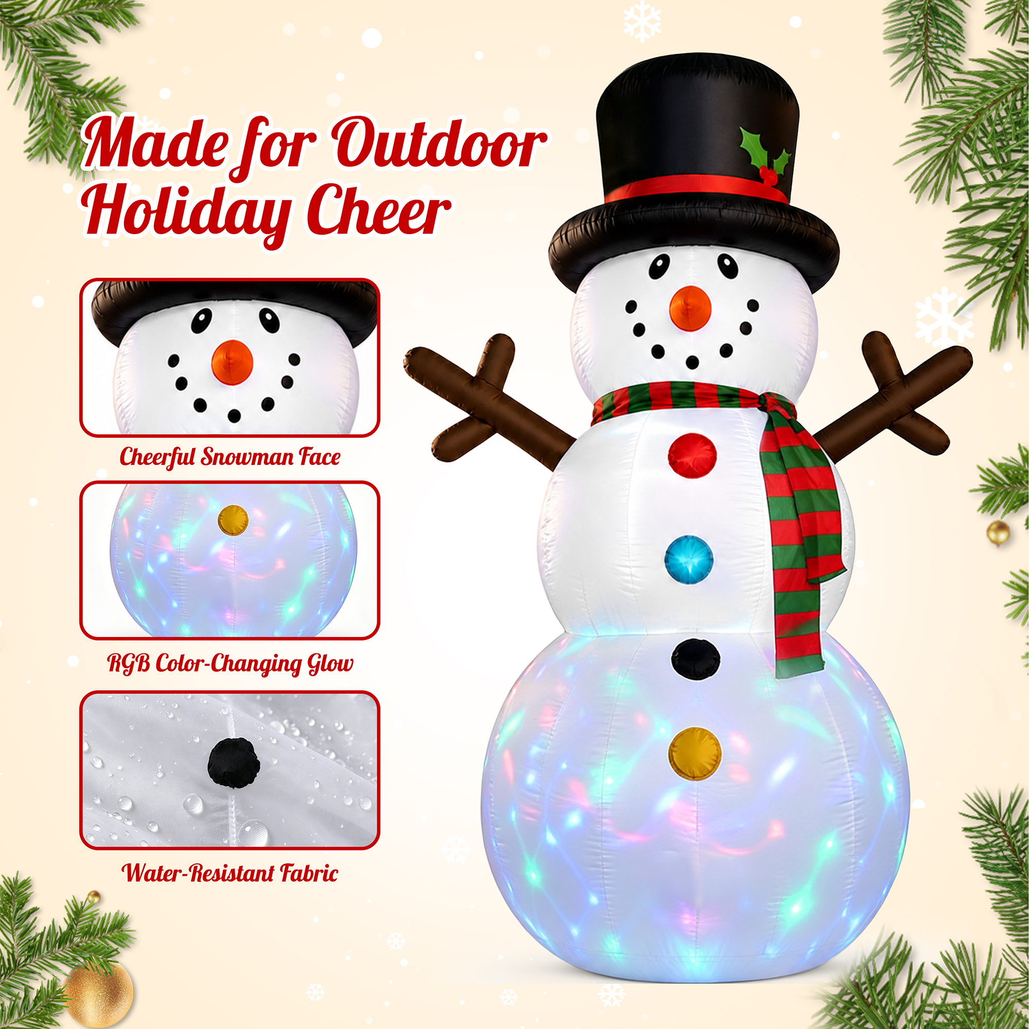 8FT Christmas Inflatable Snowman, Built-in light up for Indoor Outdoor Decoration Xmas Party Decor details