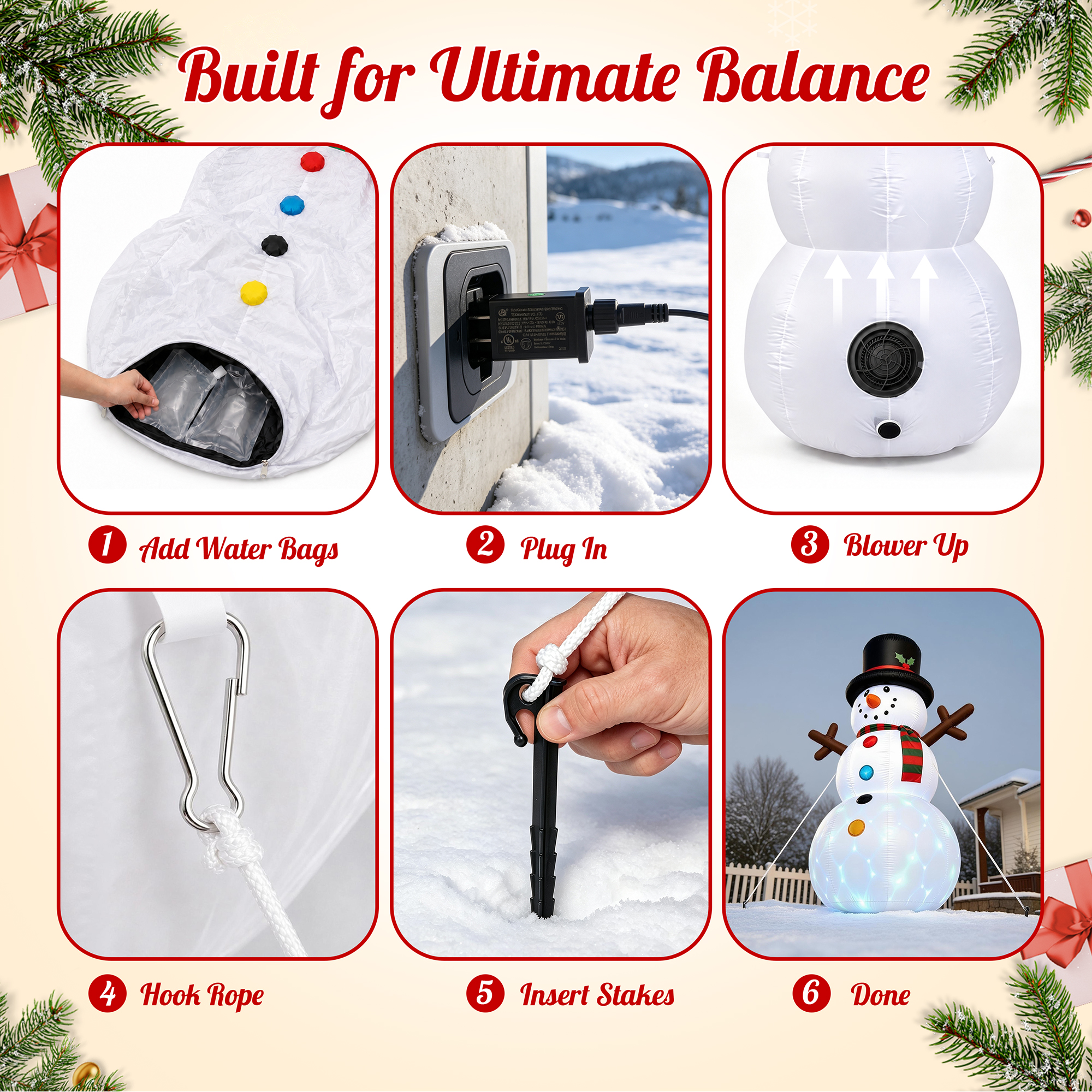 8FT Christmas Inflatable Snowman, Built-in light up for Indoor Outdoor Decoration Xmas Party Decor details