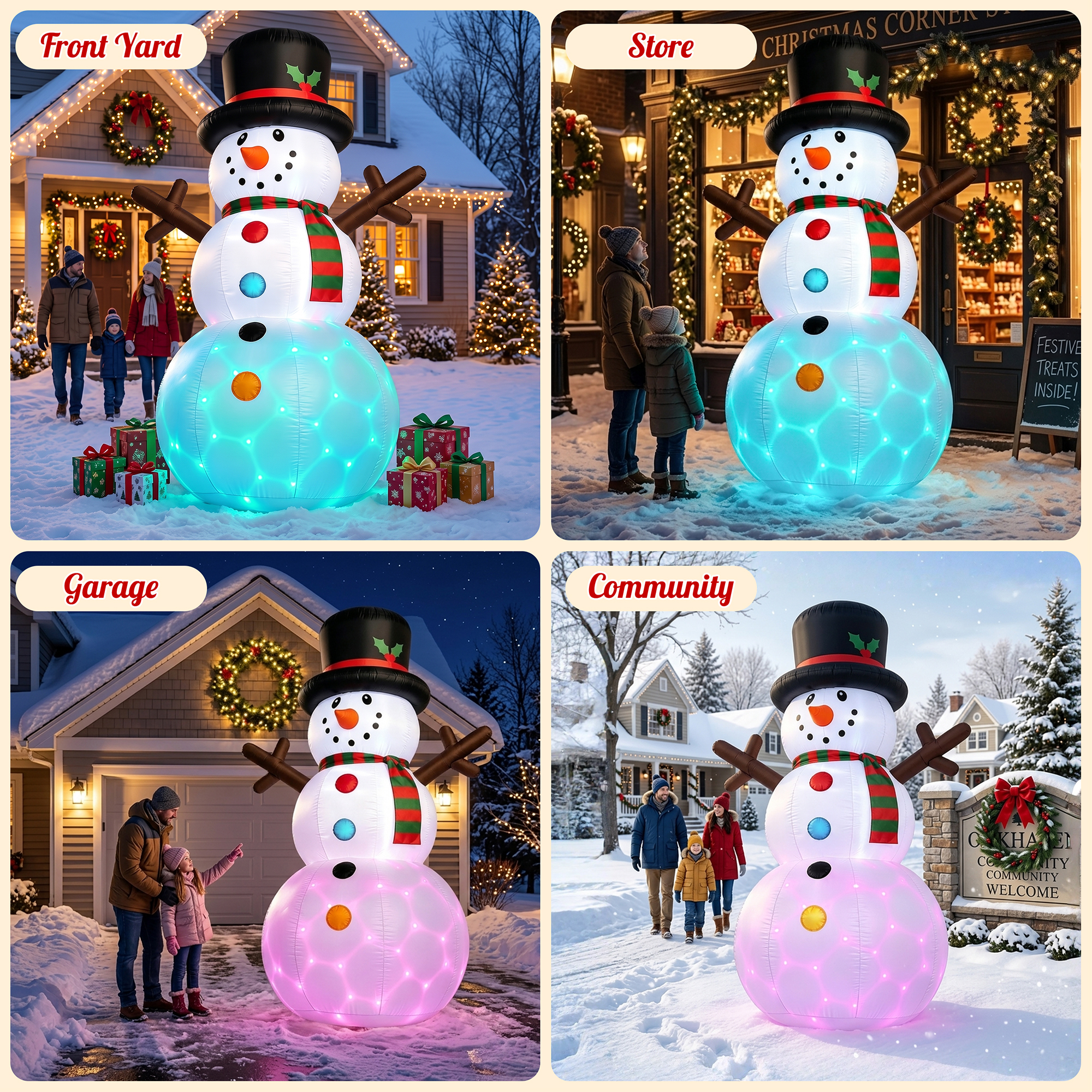 8FT Christmas Inflatable Snowman, Built-in light up for Indoor Outdoor Decoration Xmas Party Decor details