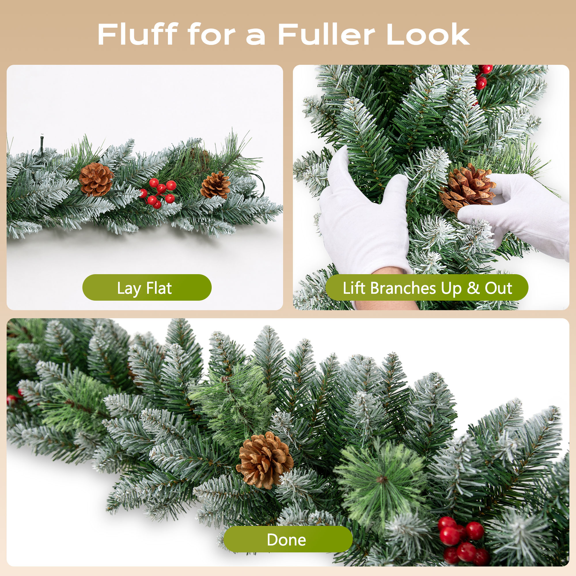 2 pack - 9ft Outdoor Pre-Lit Christmas Garland with Lights & Timer, Lighted Garland for Fireplace Mantel Indoor Outdoor Christmas Decoration, 8 Modes, Battery Operated, Green details