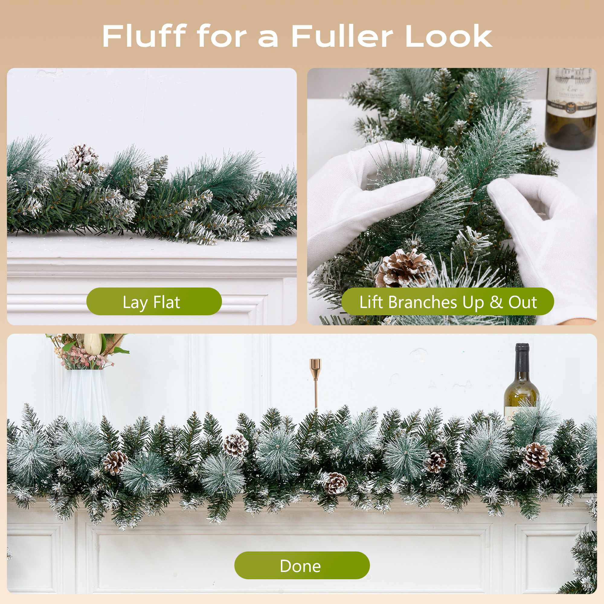 9ft Pre-Lit Christmas Garland with LED Lights w/ 8 Modes & Timer for Outdoor Indoor Xmas Decoration Fireplace Stairs Doorway Railings Decor, Battery Operated details