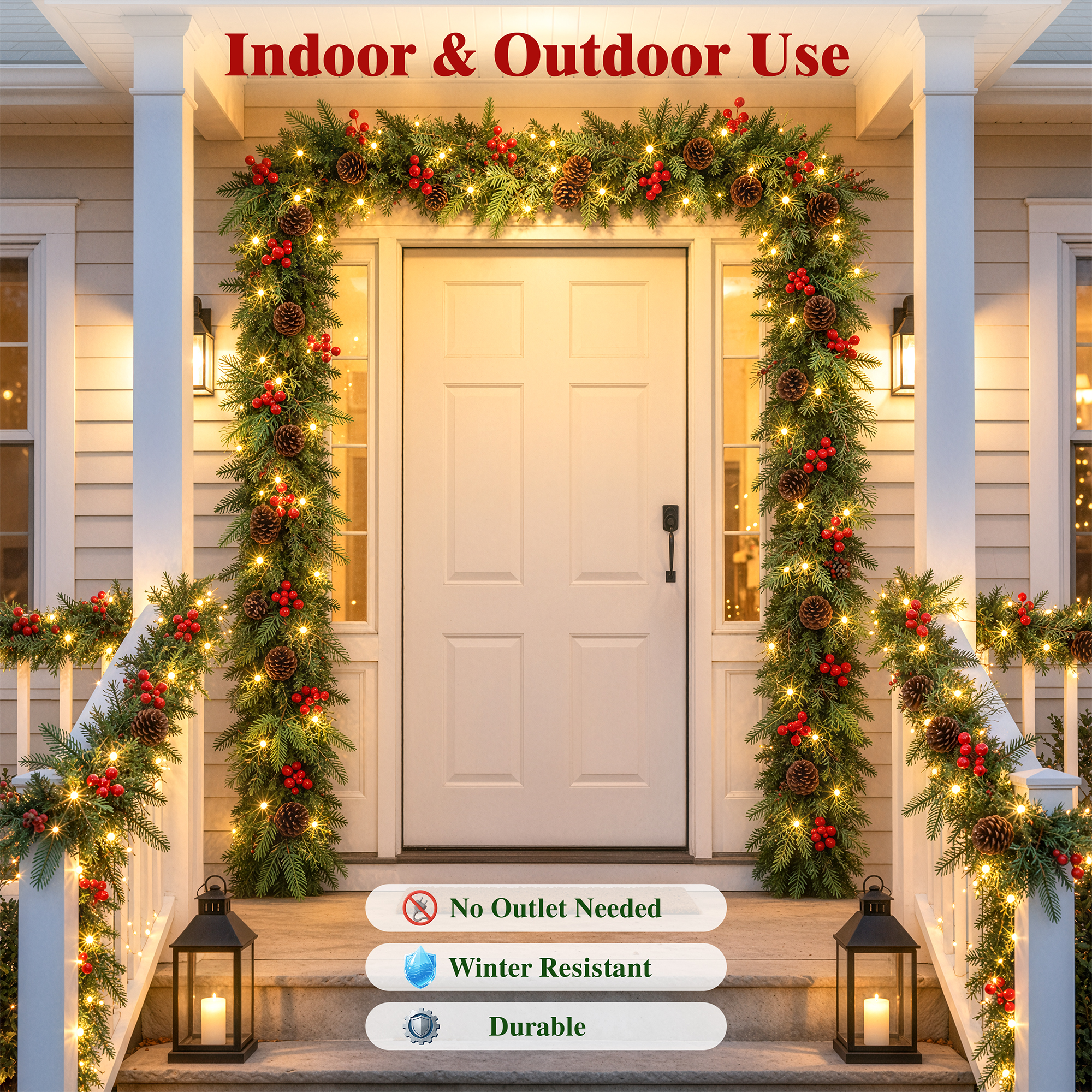 ShinyMe 2Pack Pre-Lit 9ft Christmas Garland, Artificial PE Garland with Lights 300 Tips for Outdoor Indoor Door Stairs Front Fireplace Mantel Porch ,Green details