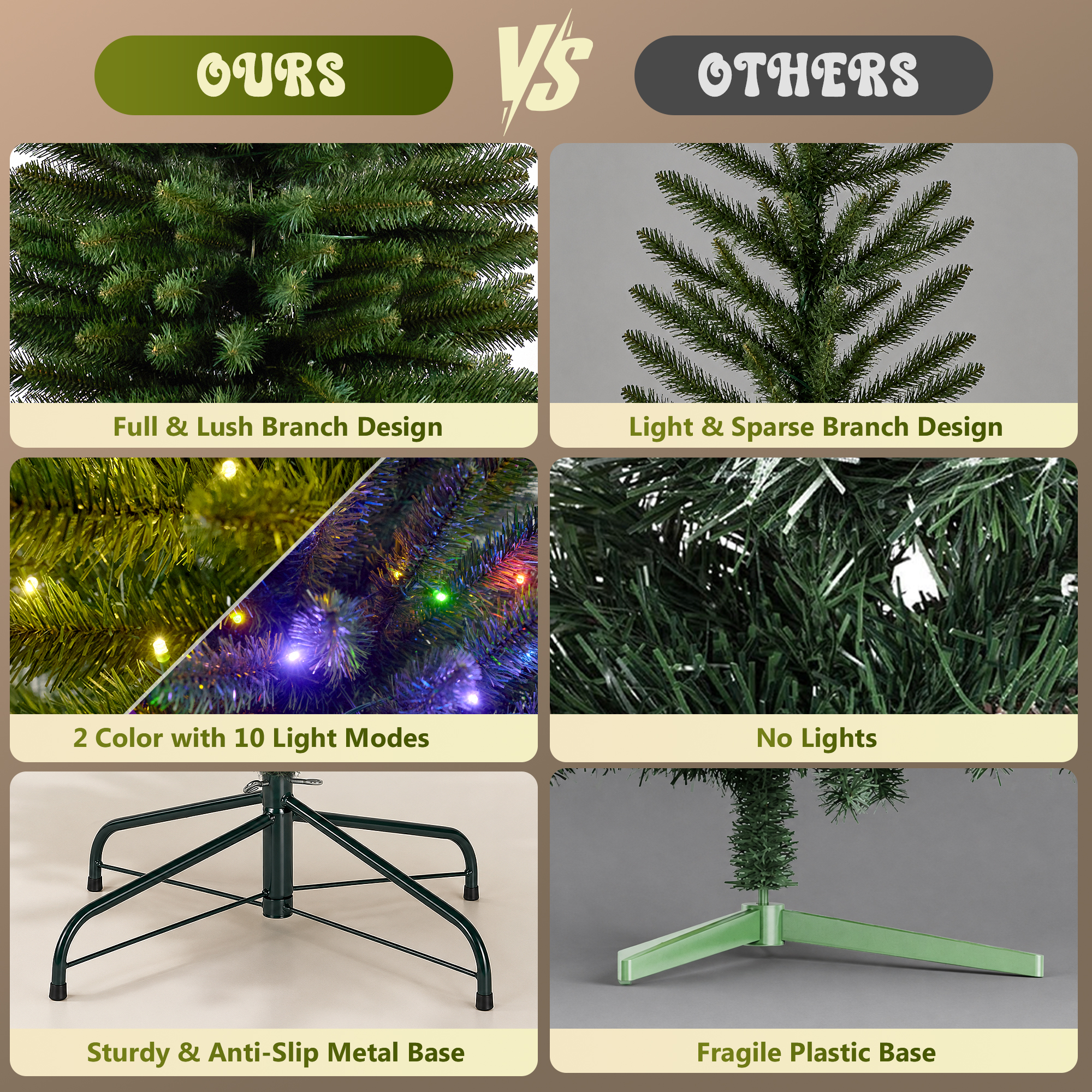 7ft Pre-Lit Pencil Christmas Tree,620 Tip Artificial Xmas Tree with 250 Dual-Color LEDs, 10 Lighting Modes, Metal Stand, Green details