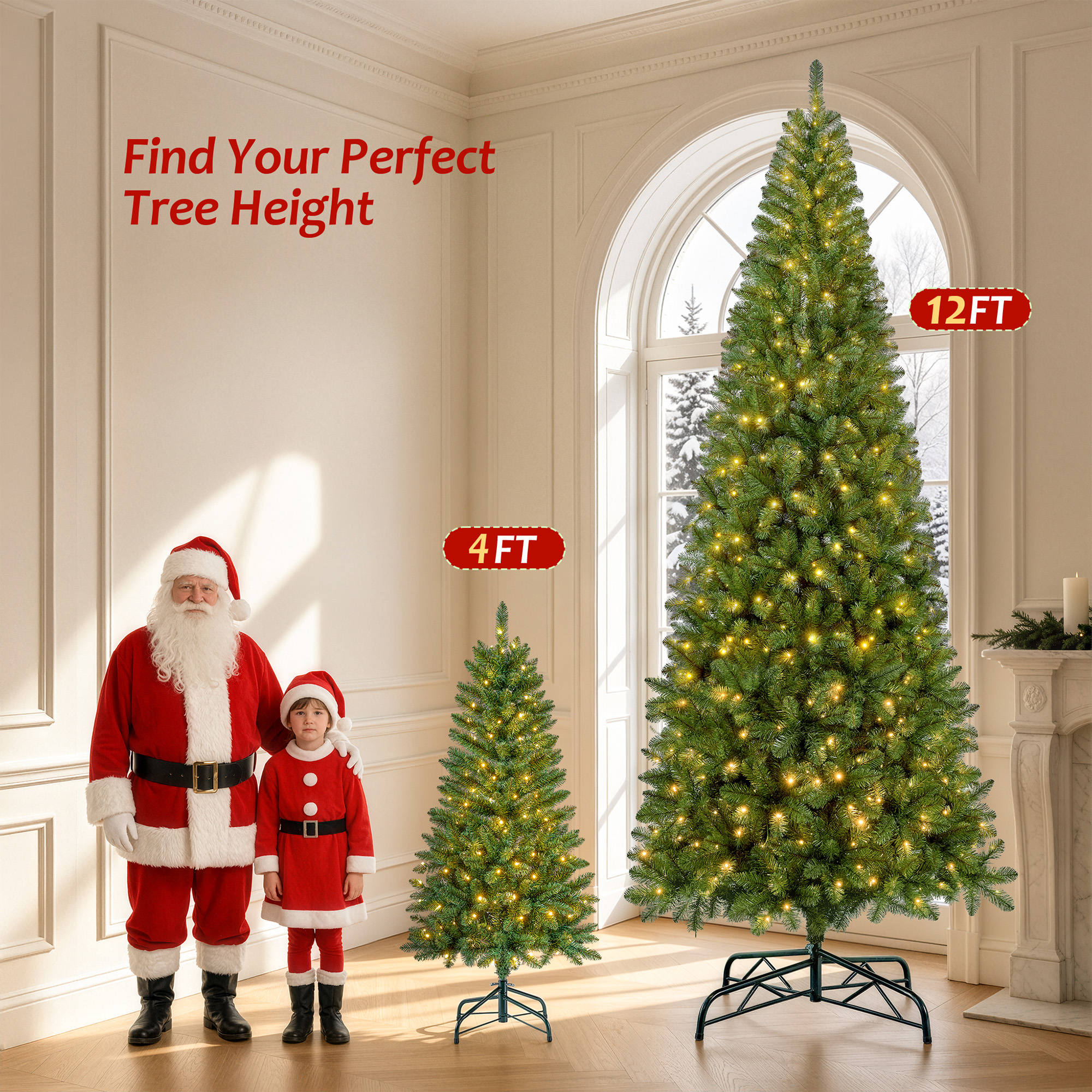 Pre-Lit Christmas Tree, 4ft Artificial Green Christmas Tree with 150 Warm White & Multicolor 10 Modes LED Lights, 360 Lifelike Branch Tips, Metal Stand details