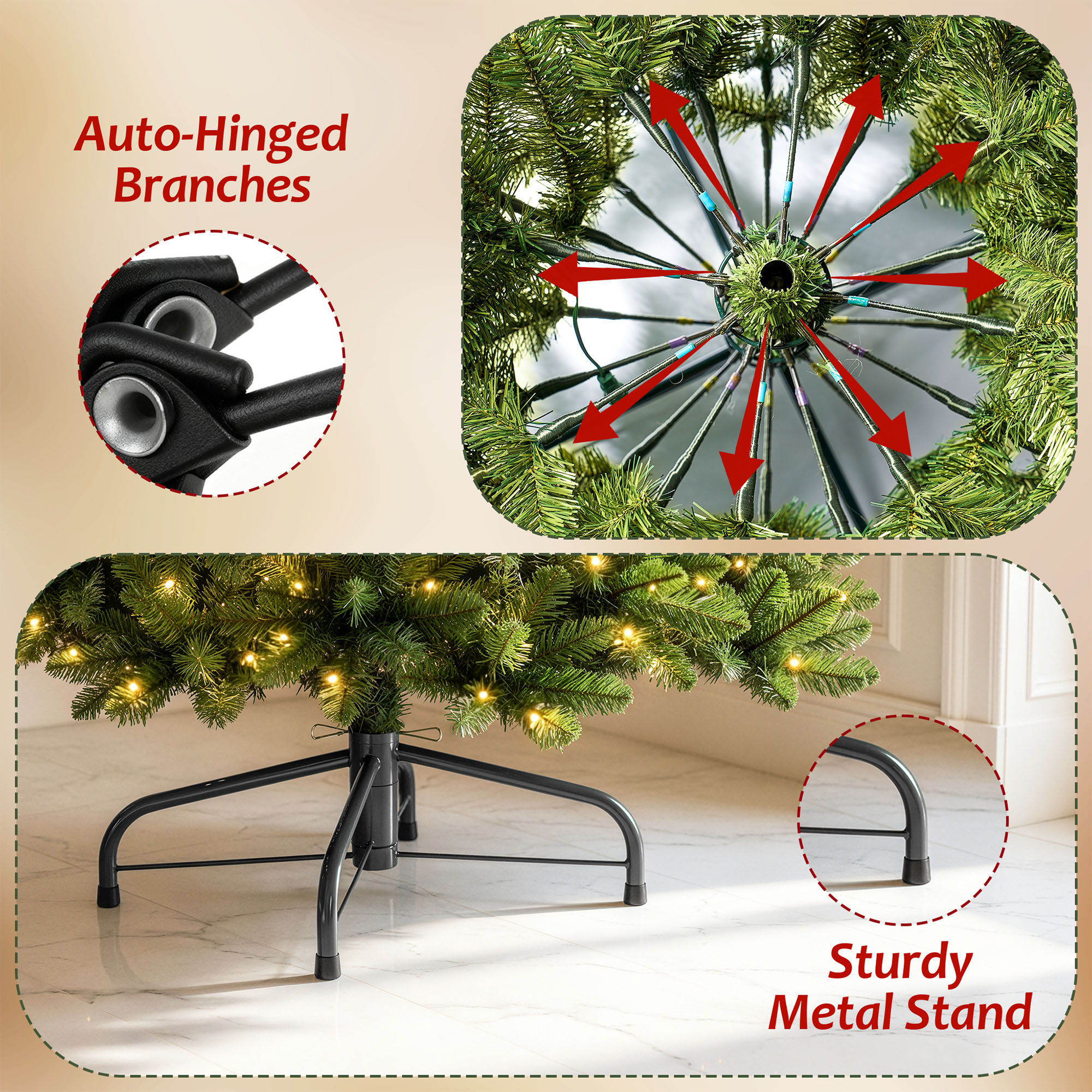Pre-Lit Christmas Tree, 4ft Artificial Green Christmas Tree with 150 Warm White & Multicolor 10 Modes LED Lights, 360 Lifelike Branch Tips, Metal Stand details