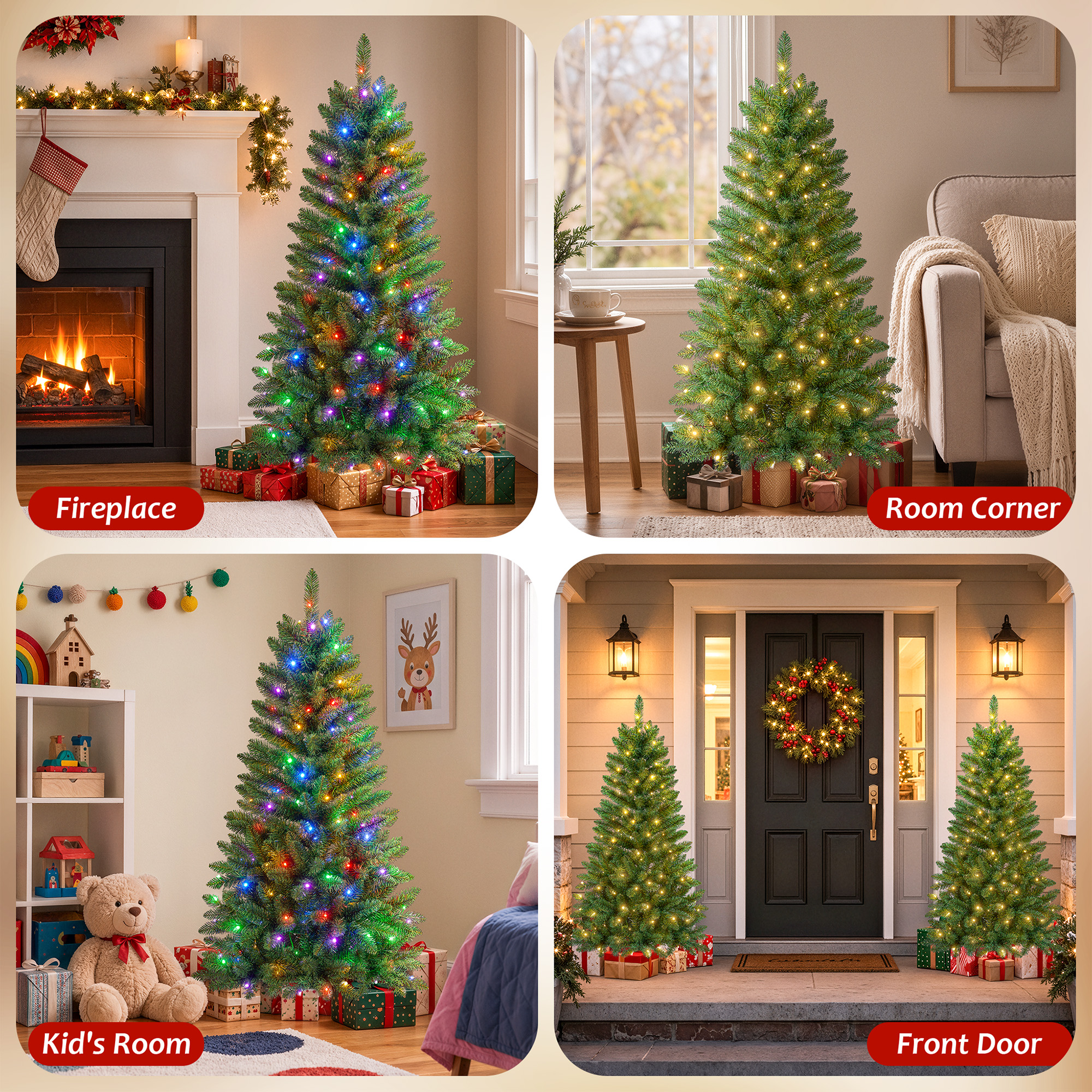 Pre-Lit Christmas Tree, 4ft Artificial Green Christmas Tree with 150 Warm White & Multicolor 10 Modes LED Lights, 360 Lifelike Branch Tips, Metal Stand details