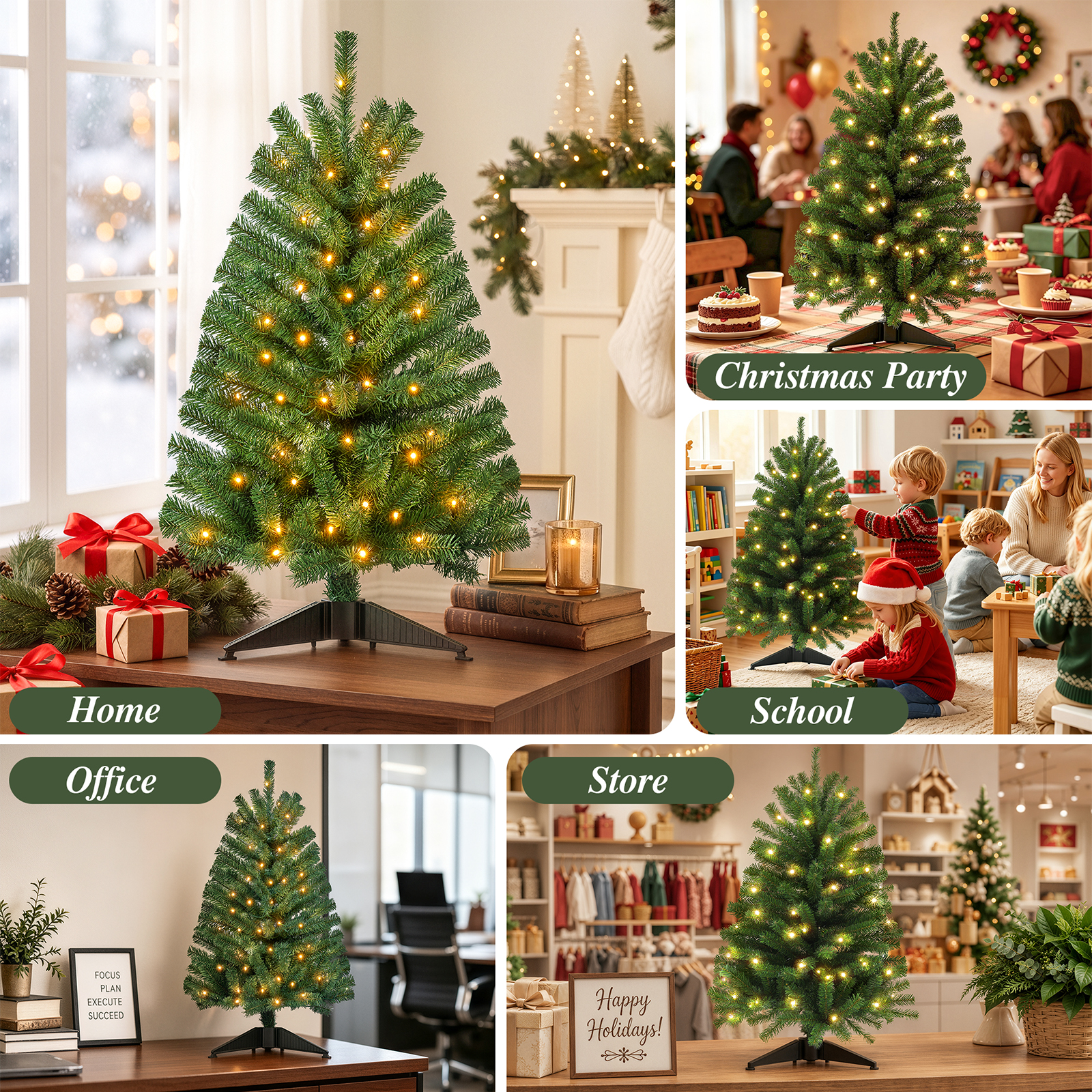 3 FT Pre-Lit Christmas Tree w/ 70 Lights 163 Tips, Hinged Artificial Holiday Xmas Christmas Decoration, Green details
