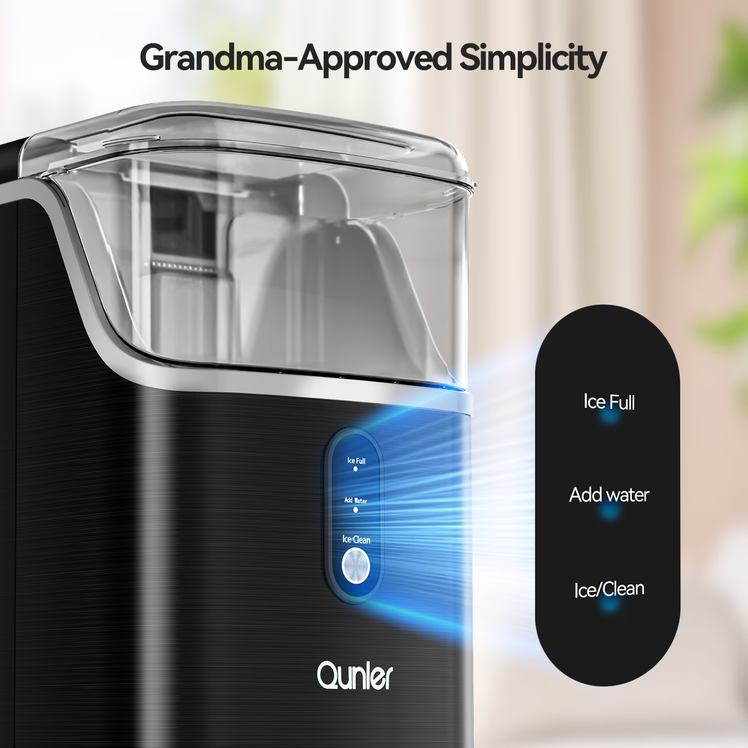 ShinyMe Nugget Ice Maker Countertops, 33lbs Per Day Portable Pebble ice machine, Crushed ice maker with Soft Chewable Ice for Home, Party, RV, Camping, Stainless Steel Black details