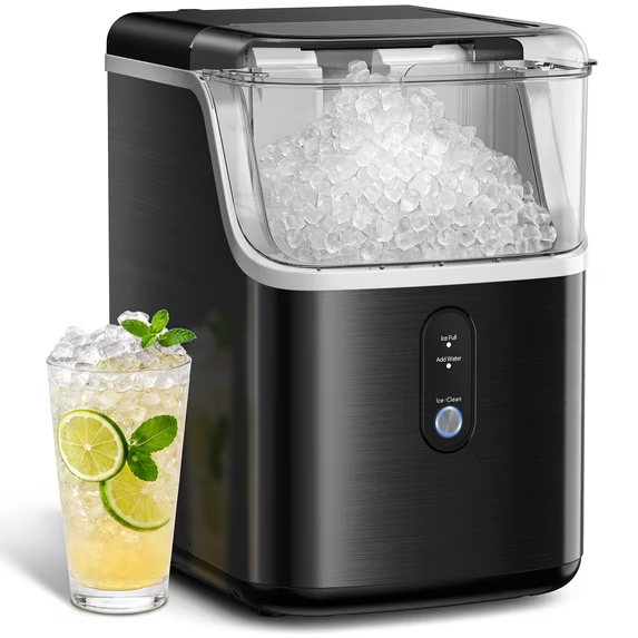 ShinyMe Nugget Ice Maker Countertops, 33lbs Per Day Portable Pebble ice machine, Crushed ice maker with Soft Chewable Ice for Home, Party, RV, Camping, Stainless Steel Black details